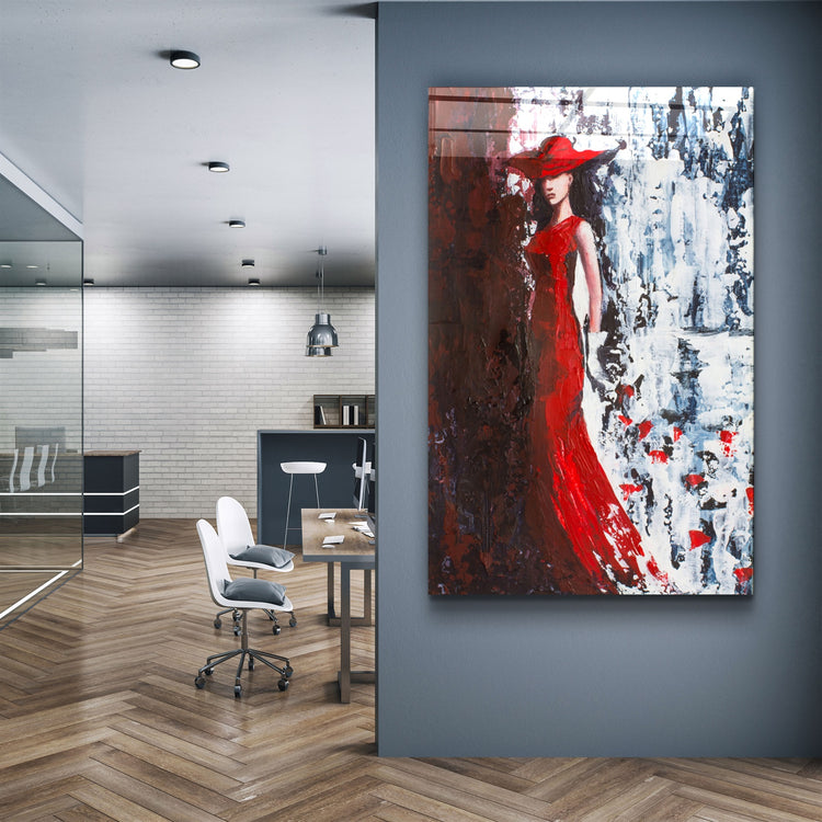 ・"Lady in Red"・Glass Wall Art | Artdesigna Glass Printing Wall Arts.