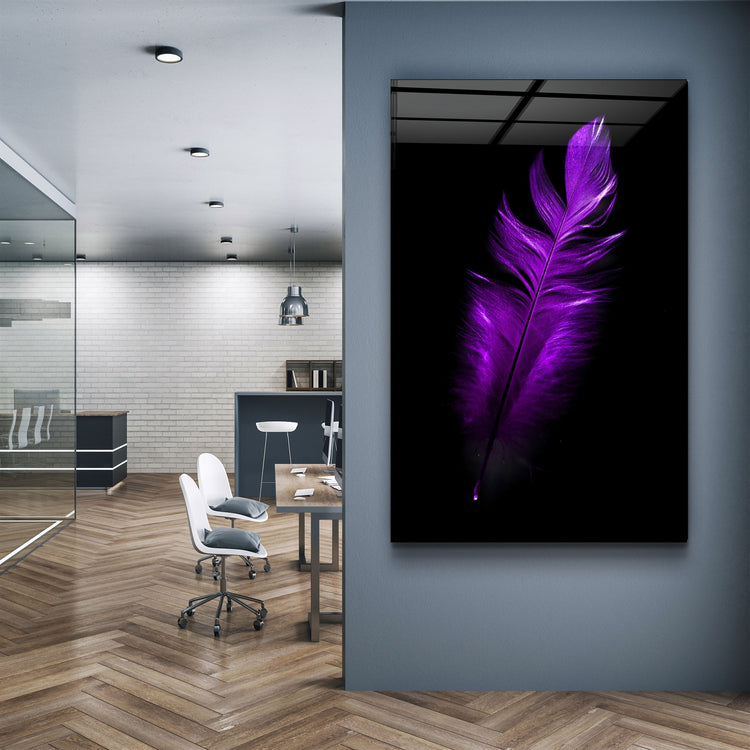 ・"Purple Feather"・Glass Wall Art | Artdesigna Glass Printing Wall Arts.