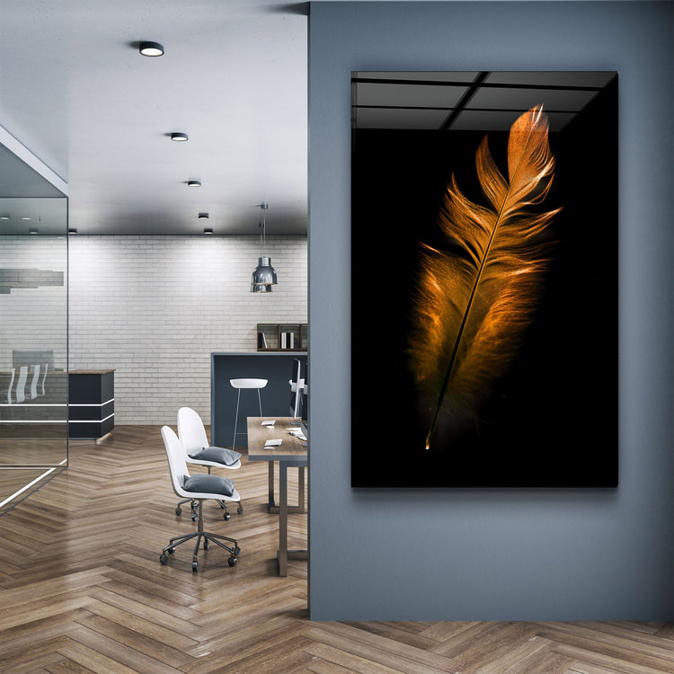 ・"Orange Feather"・Glass Wall Art | Artdesigna Glass Printing Wall Arts.