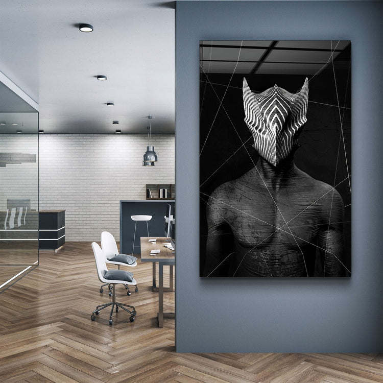 ・"Abstract Masked Man V1"・Glass Wall Art | Artdesigna Glass Printing Wall Arts.