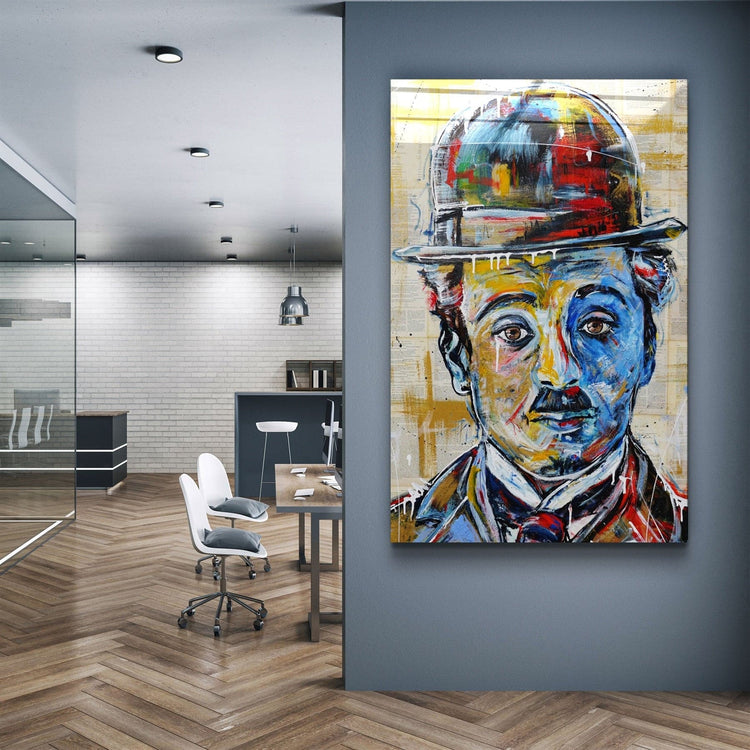 ・"Abstract Chaplin Portrait"・Glass Wall Art | Artdesigna Glass Printing Wall Arts.