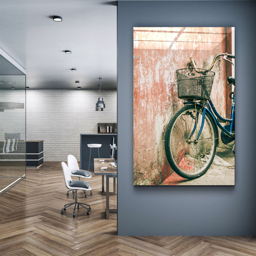 ・"Bicycle with Basket"・Glass Wall Art | Artdesigna Glass Printing Wall Arts.