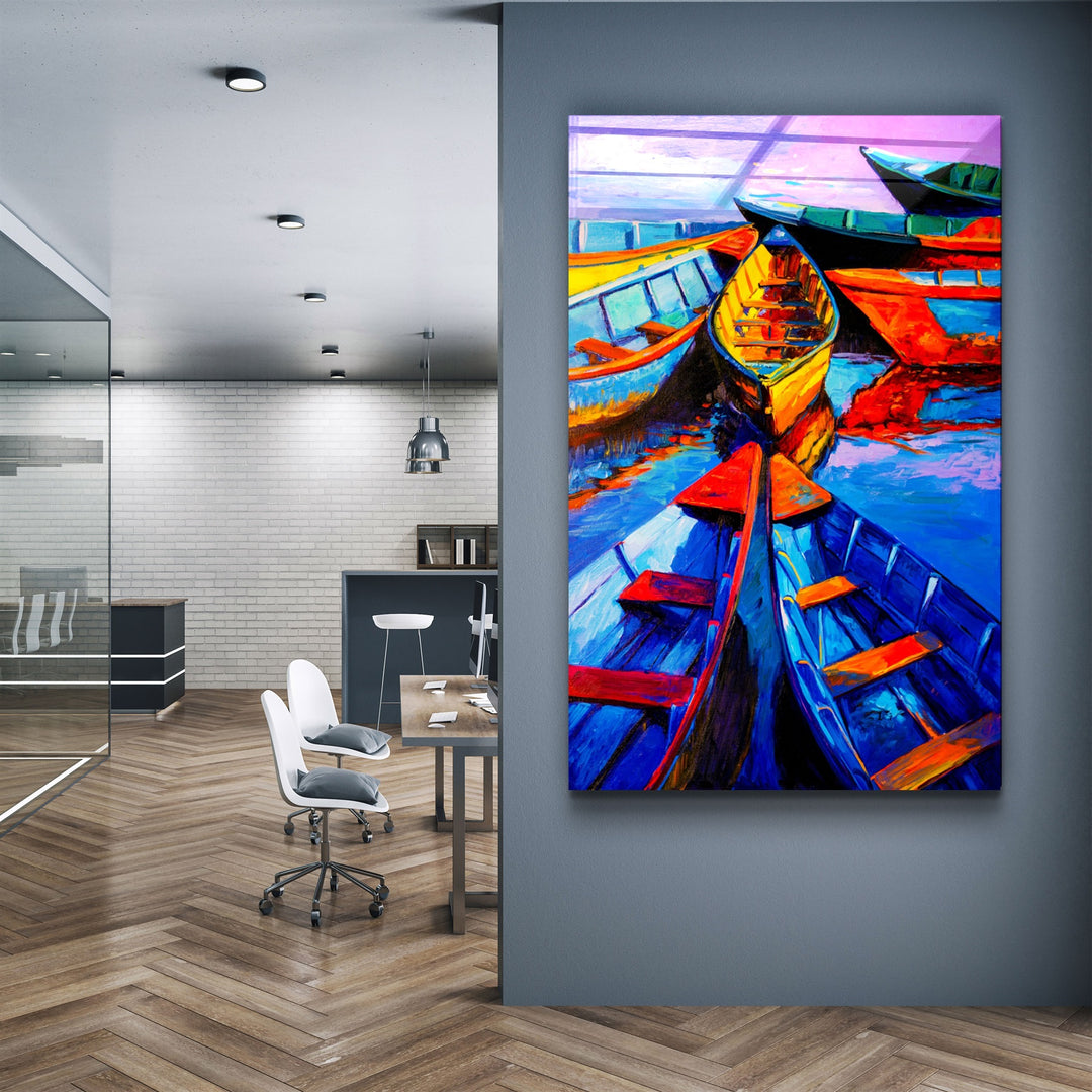 ・"Boats Meeting"・Glass Wall Art | Artdesigna Glass Printing Wall Arts.