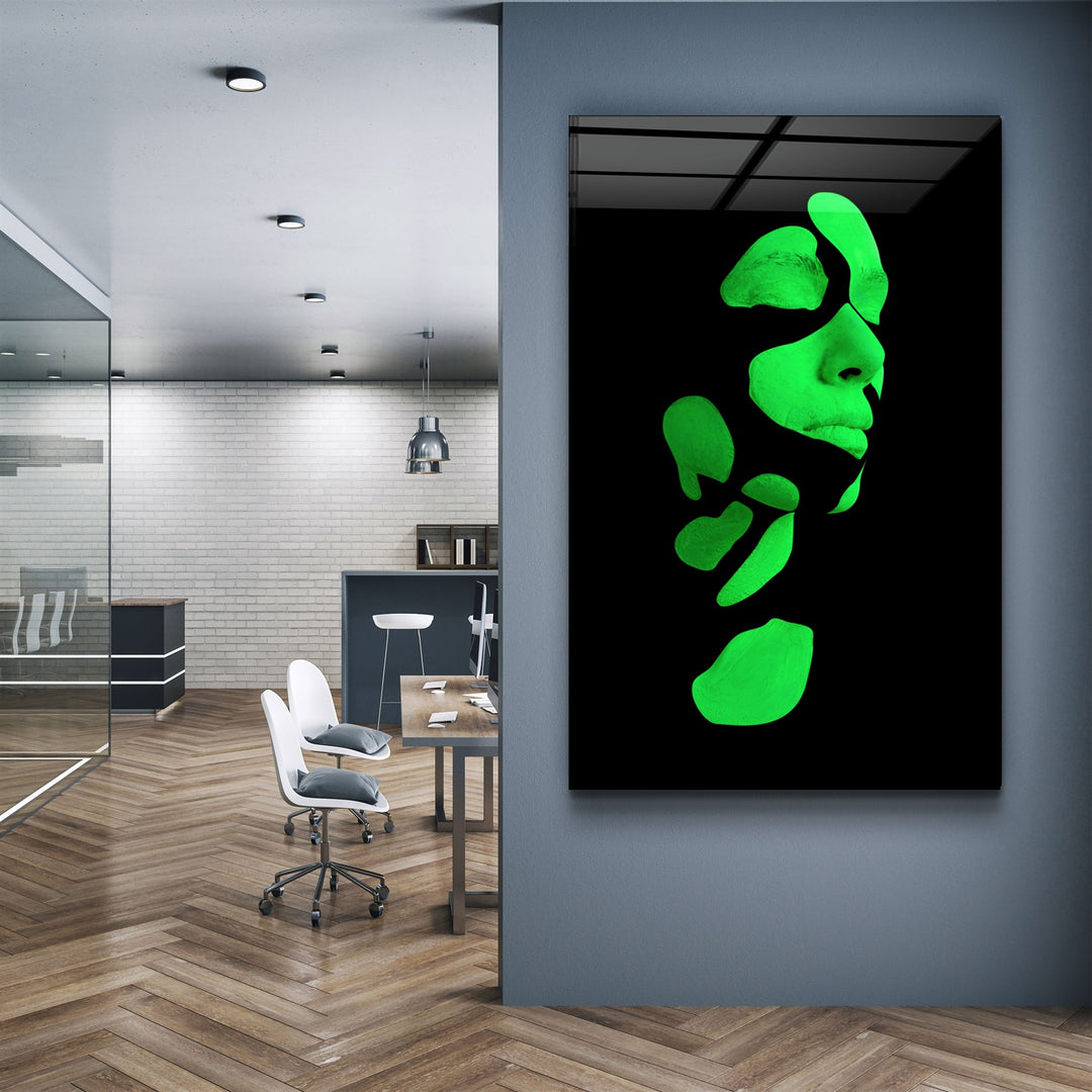 ・"Mysterious Green Face"・Glass Wall Art | Artdesigna Glass Printing Wall Arts.