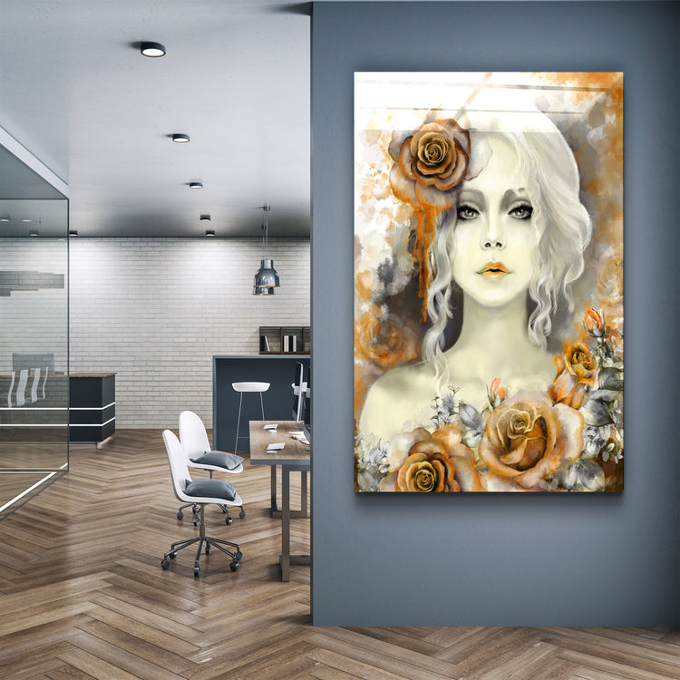 ・"Silent Rose Woman Portrait"・Glass Wall Art | Artdesigna Glass Printing Wall Arts.