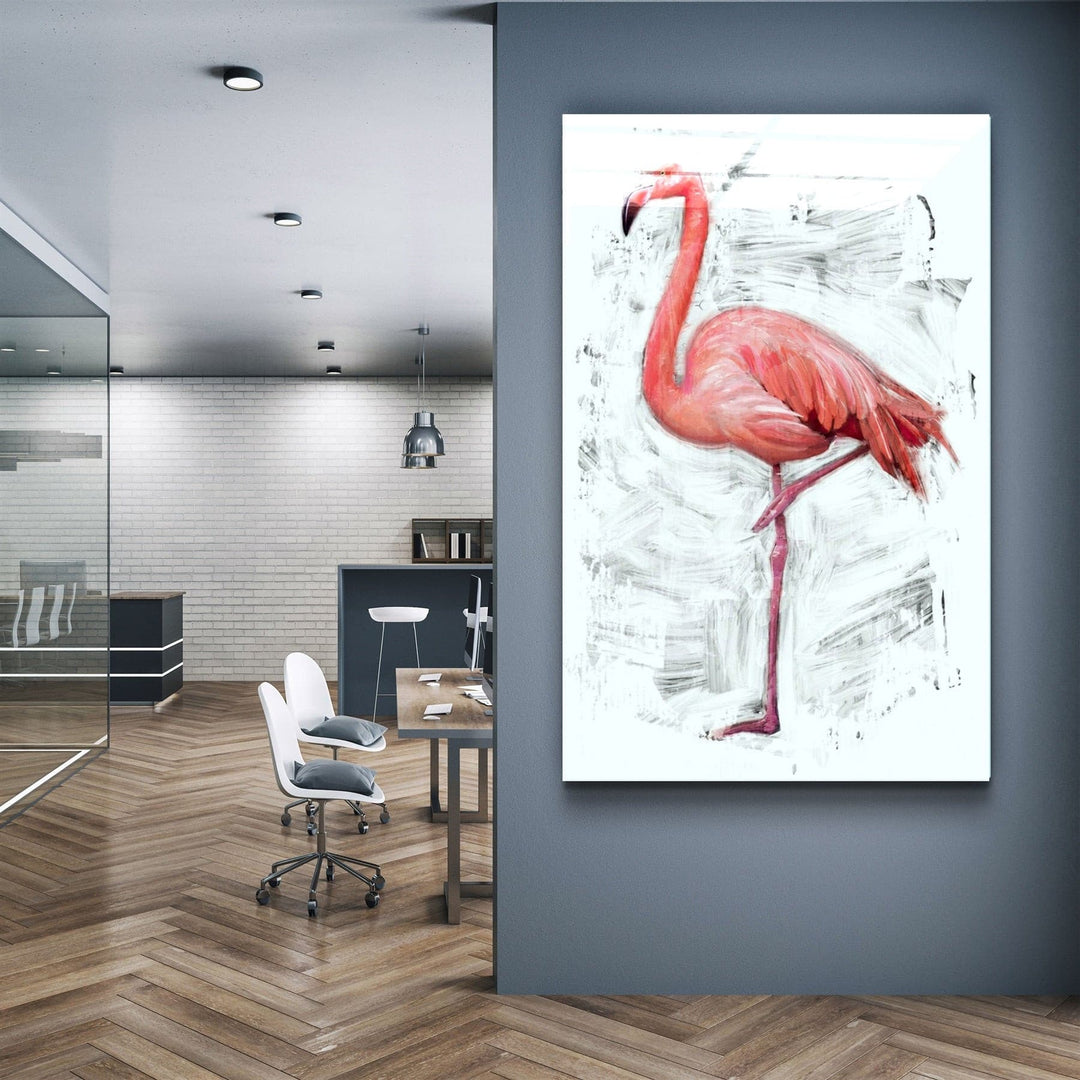 ・"Abstract Flamingo"・Glass Wall Art | Artdesigna Glass Printing Wall Arts.