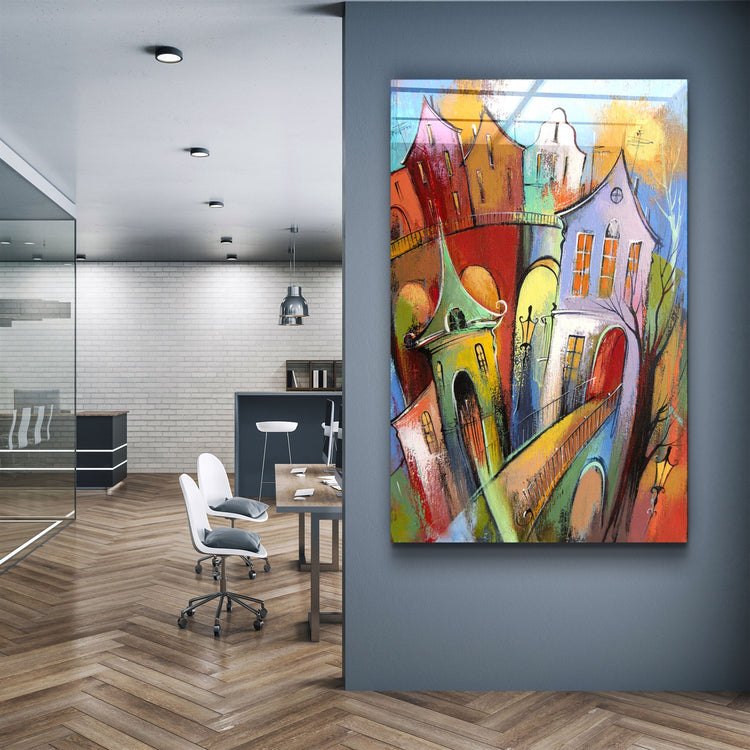 ・"Oil Painting Dream Town"・Glass Wall Art | Artdesigna Glass Printing Wall Arts.