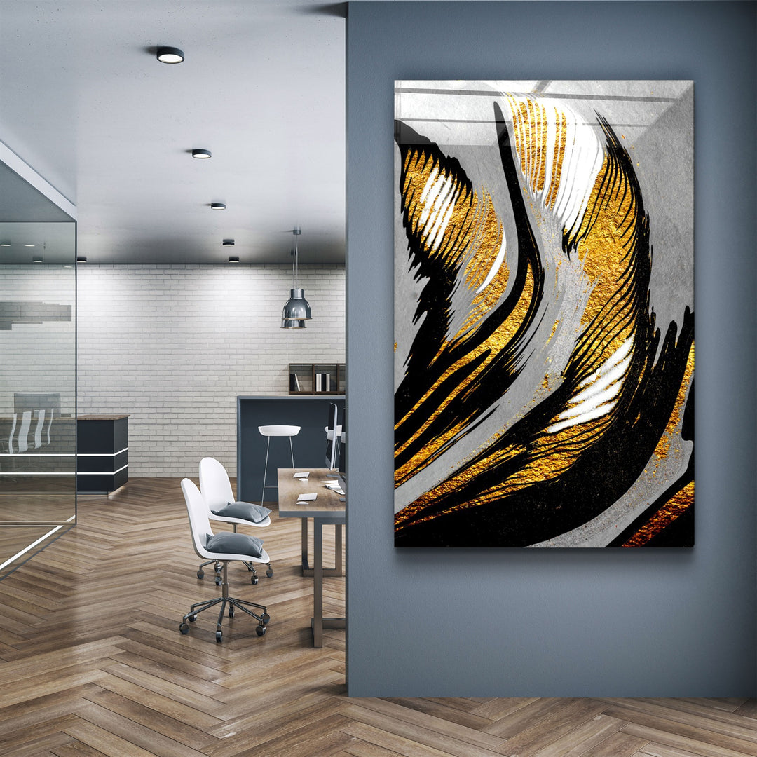 ・"Golden Abstract 2"・Glass Wall Art | Artdesigna Glass Printing Wall Arts.