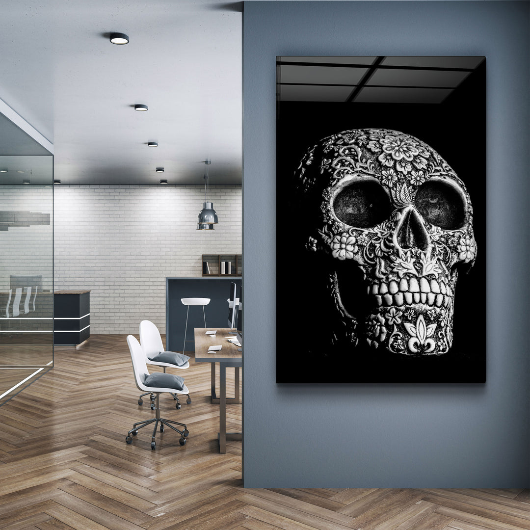 ・"Grey Skull"・Glass Wall Art | Artdesigna Glass Printing Wall Arts.