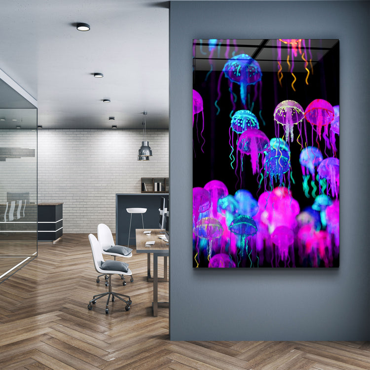 ・"Jellyfish"・Glass Wall Art | Artdesigna Glass Printing Wall Arts.