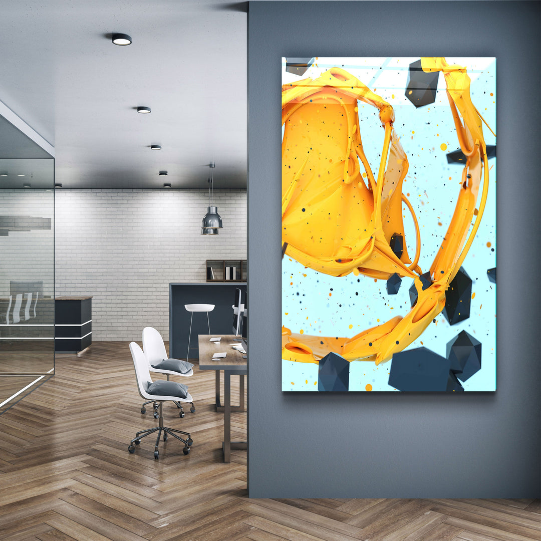 ・"Abstract Yellow and Emerald"・Designer's Collection Glass Wall Art