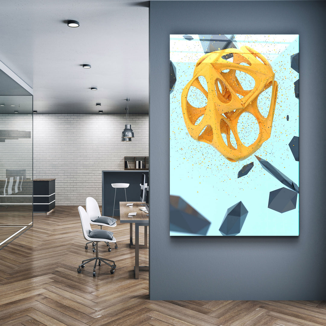 ・"Abstract Yellow and Emerald V2"・Designer's Collection Glass Wall Art