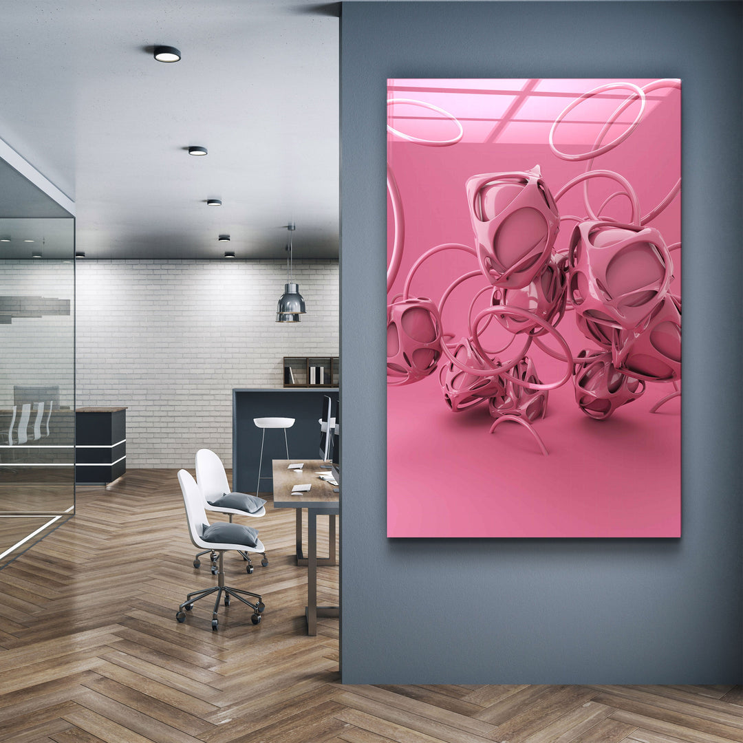 ・"Abstract Pink Modern Design"・Designer's Collection Glass Wall Art