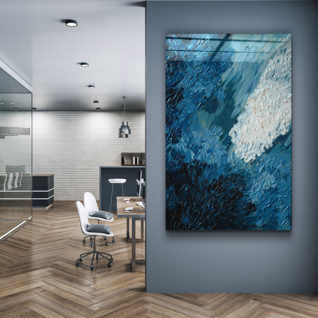 ・"Blue Oil Painting - Abstract"・Designer's Collection Glass Wall Art