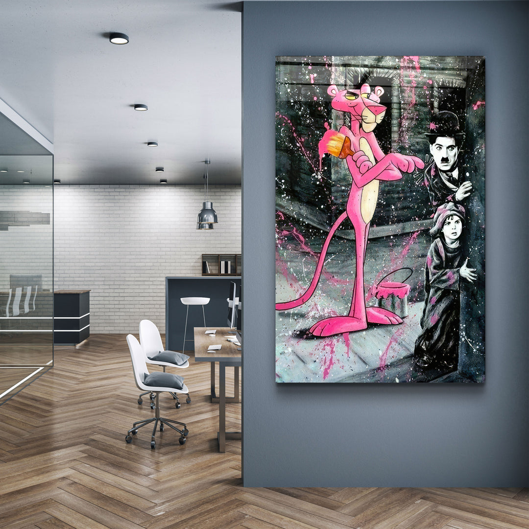 ・"Pink Panther & Charlie"・Designer's Collection Glass Wall Art