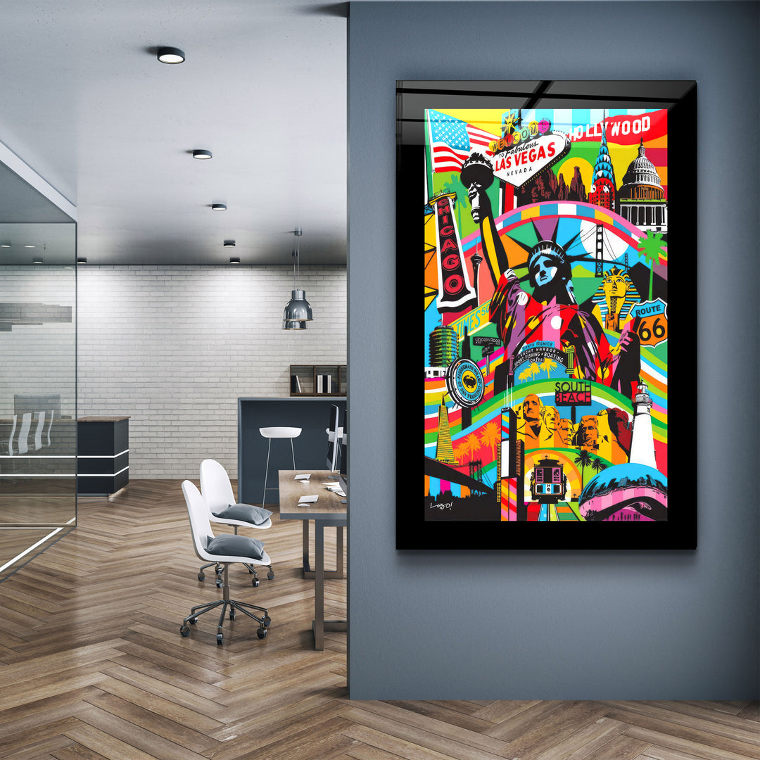 ・"Statue of Liberty Pop Art"・Designer's Collection Glass Wall Art