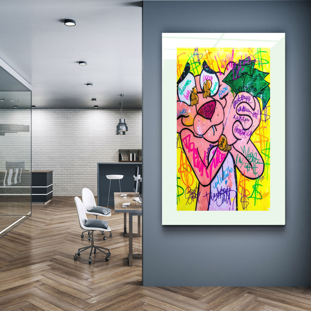 ・"Pink Panther - Retro Painting"・Designer's Collection Glass Wall Art