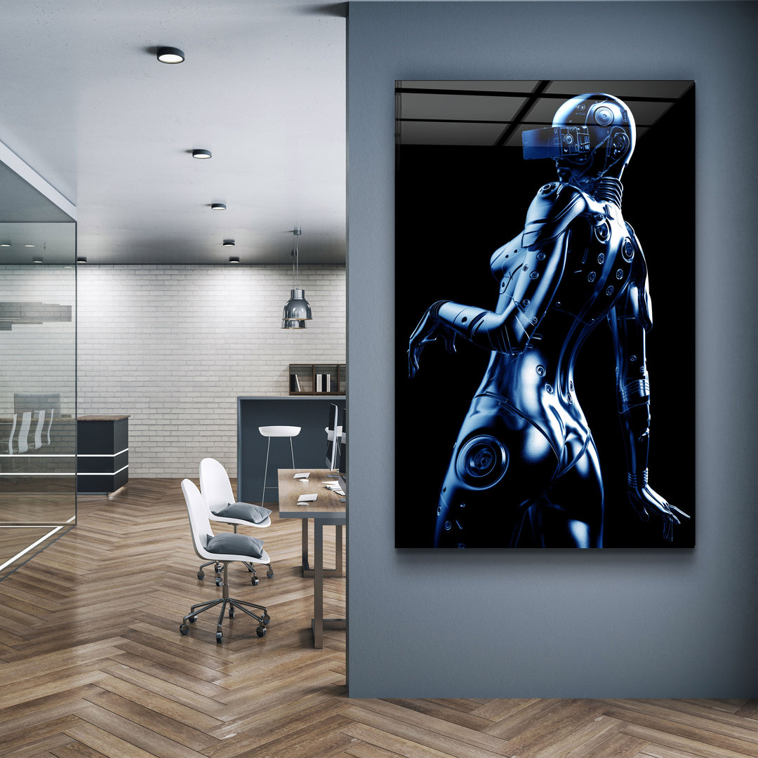 ・"Robo Girl Metalic Blue"・Designer's Collection Glass Wall Art