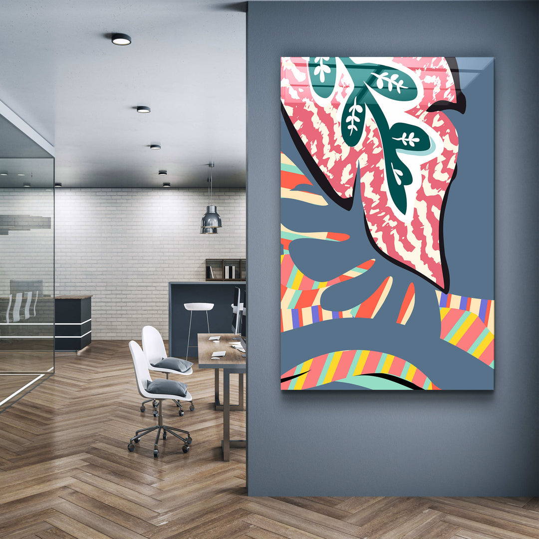 ・"Tropical Leaves Illustration 1"・ Glass Wall Art