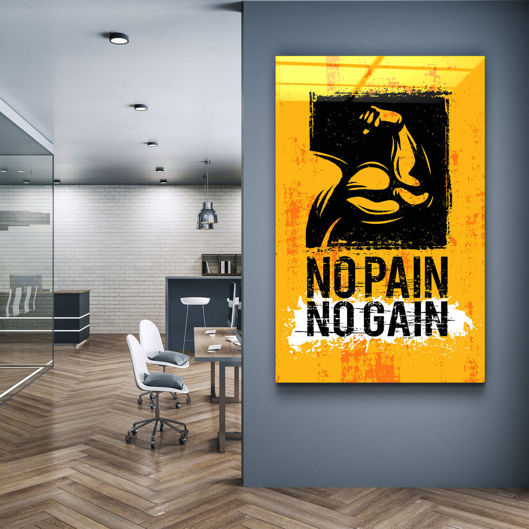 ・"No Pain No Gain"・Motivational Glass Wall Art