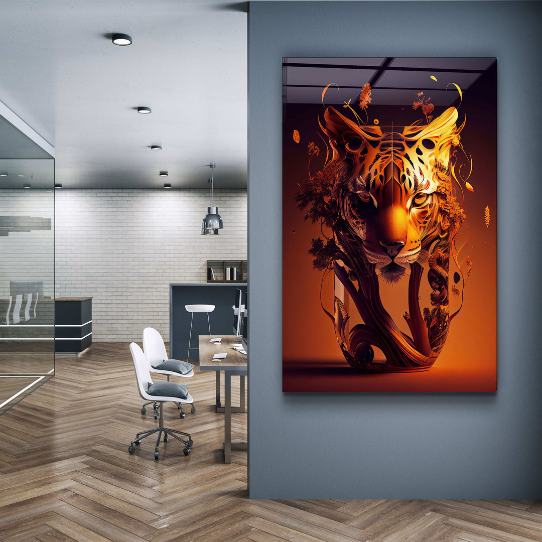 ・"Tiger Vase"・Secret World Collection Glass Wall Art