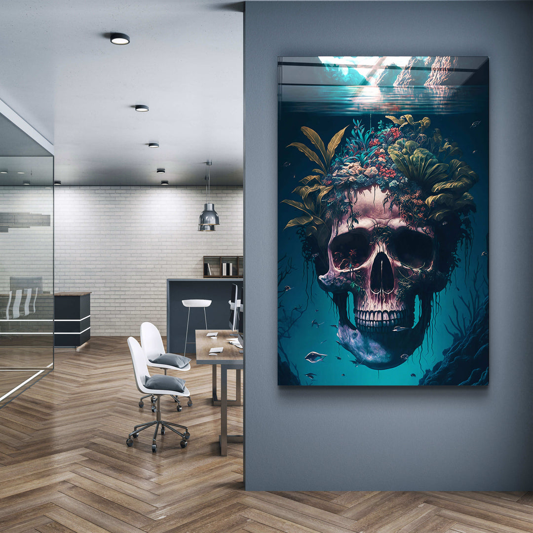 ・"Skull in the Secret Sea"・Secret World Collection Glass Wall Art