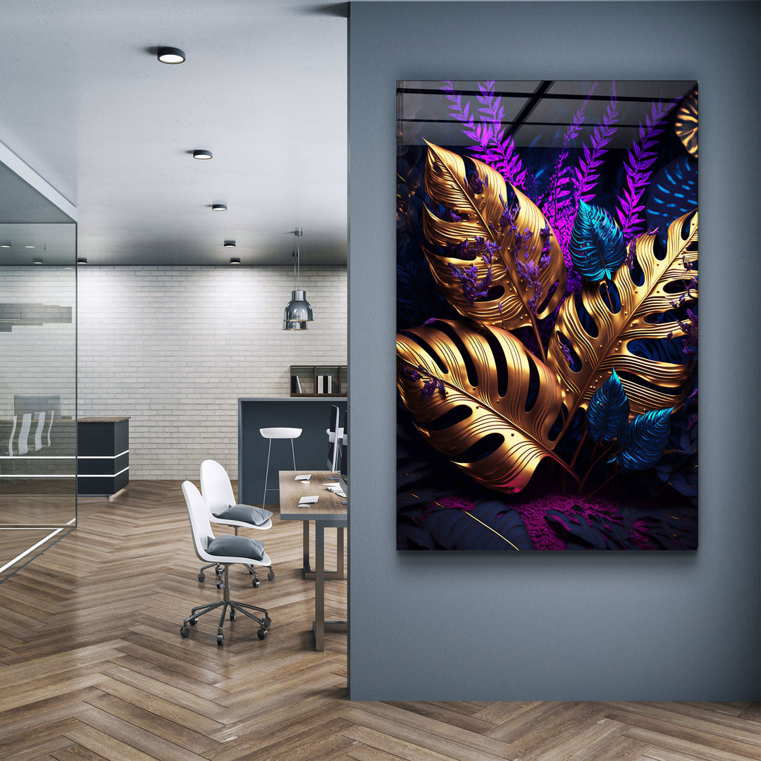 ・"Golden Leafs"・Secret World Collection Glass Wall Art