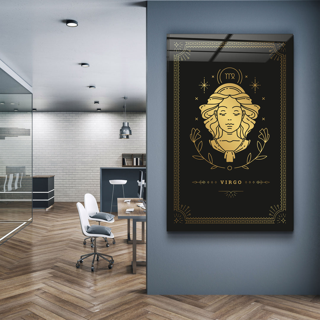 ・"VIRGO"・Black Zodiac Collection Glass Wall Art