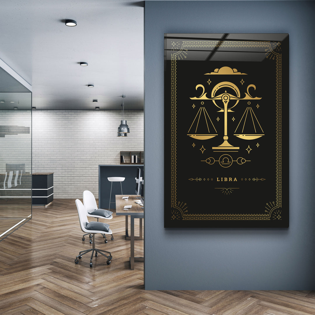 ・"LIBRA"・Black Zodiac Collection Glass Wall Art