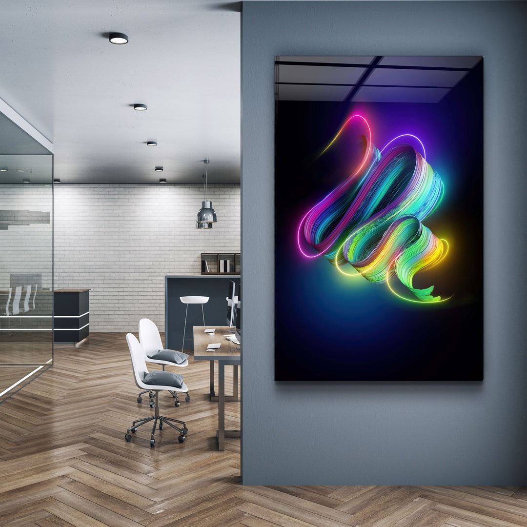 ・"Neon Brush Strokes"・Glass Wall Art