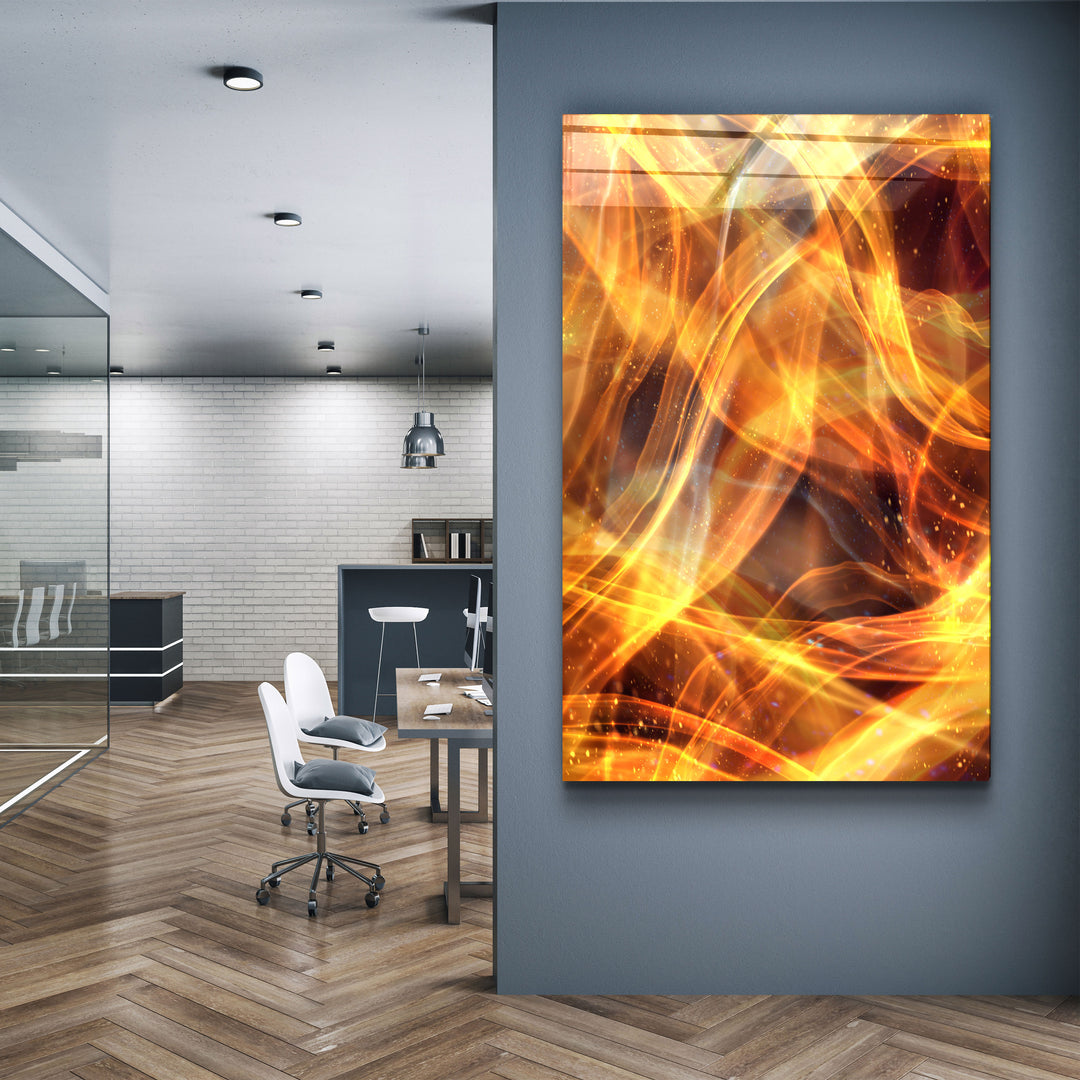 ・"Flame Brush Strokes"・Glass Wall Art