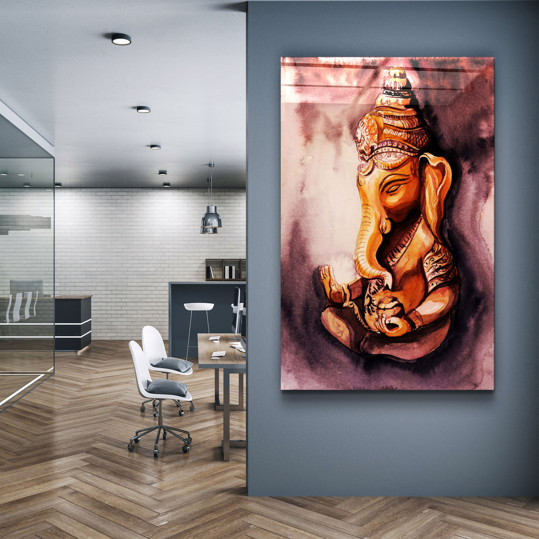 ・"Indian Lord Ganesh"・Glass Wall Art