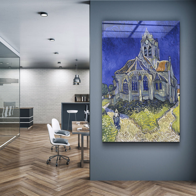 ・"Vincent van Gogh's The Church at Auvers (1890)"・Glass Wall Art | Artdesigna Glass Printing Wall Arts.