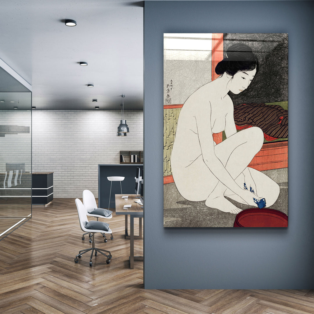 ・"Goyō Hashiguchi art print, Yokugo no onna painting (1915)"・Glass Wall Art | Artdesigna Glass Printing Wall Arts.