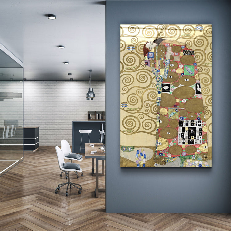 ・"Gustav Klimt's Fulfillment (1910–1911)"・Glass Wall Art | Artdesigna Glass Printing Wall Arts.