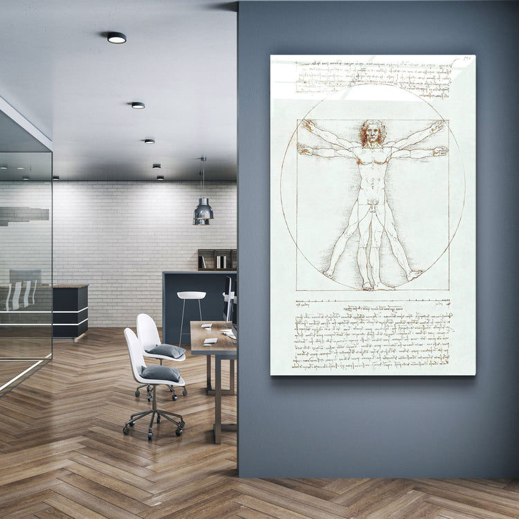 ・"Leonardo da Vinci's The Vitruvian Man 1498"・Glass Wall Art | Artdesigna Glass Printing Wall Arts.