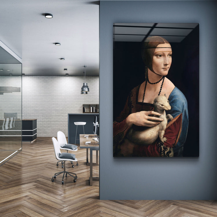 ・"Leonardo da Vinci's Lady with an Ermine (1490)"・Glass Wall Art | Artdesigna Glass Printing Wall Arts.