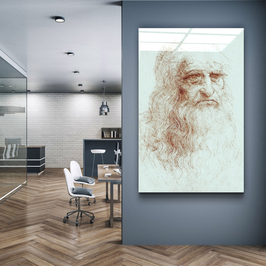 ・"Leonardo da Vinci's Self-portrait (1512)"・Glass Wall Art | Artdesigna Glass Printing Wall Arts.