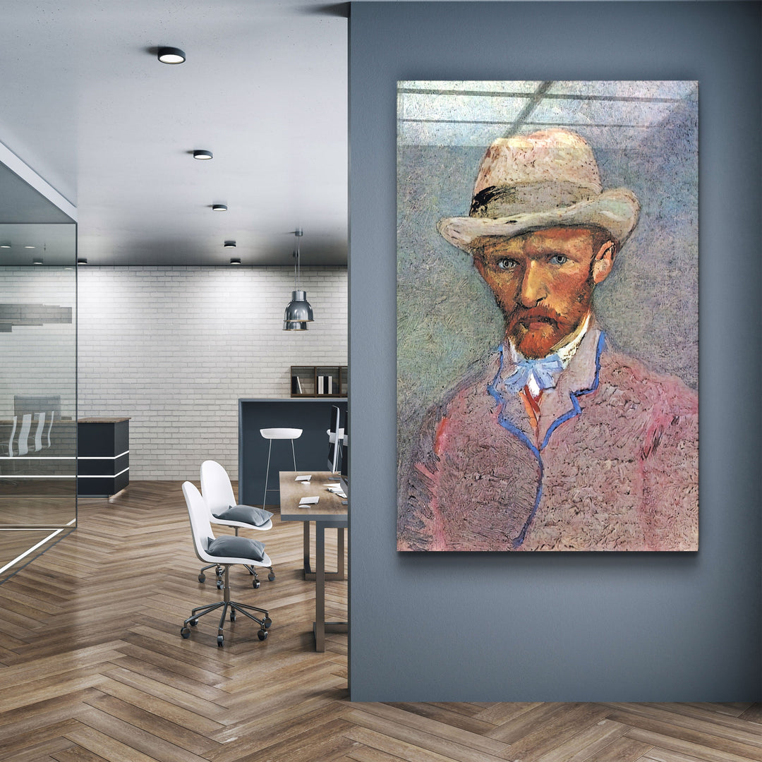 ・"Vincent van Gogh's Self-Portrait with a Gray Straw Hat (1887)"・Glass Wall Art | Artdesigna Glass Printing Wall Arts.