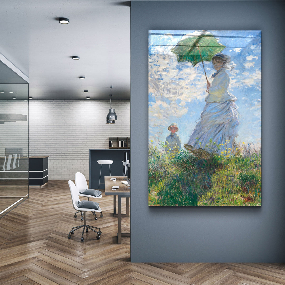 ・"Woman with a Parasol, Madame Monet and Her Son (1875) by Claude Monet"・Glass Wall Art | Artdesigna Glass Printing Wall Arts.