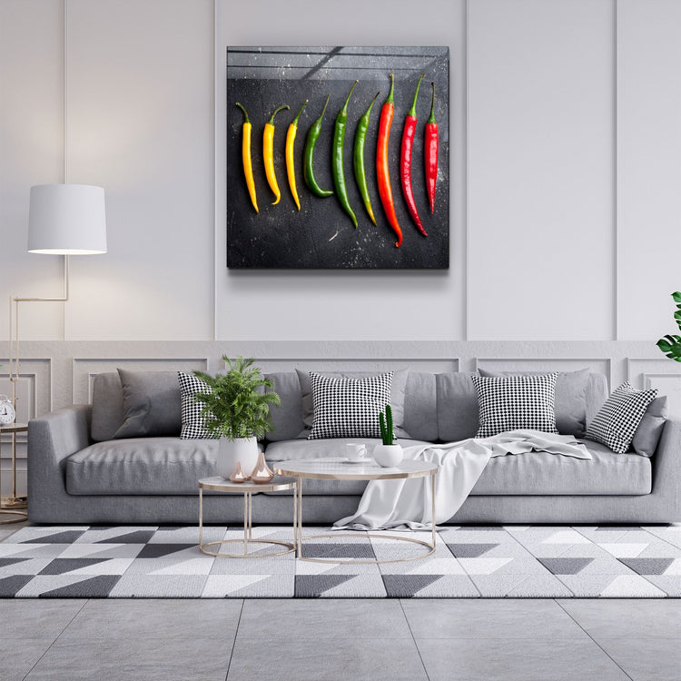 ・"Colorful Peppers"・Glass Wall Art | Artdesigna Glass Printing Wall Arts.