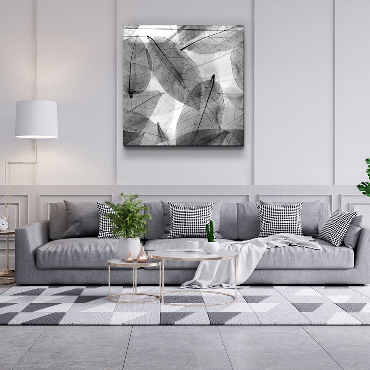 ・"Black and White Leaves"・Glass Wall Art | Artdesigna Glass Printing Wall Arts.