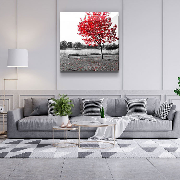 ・"Red Tree"・Glass Wall Art | Artdesigna Glass Printing Wall Arts.