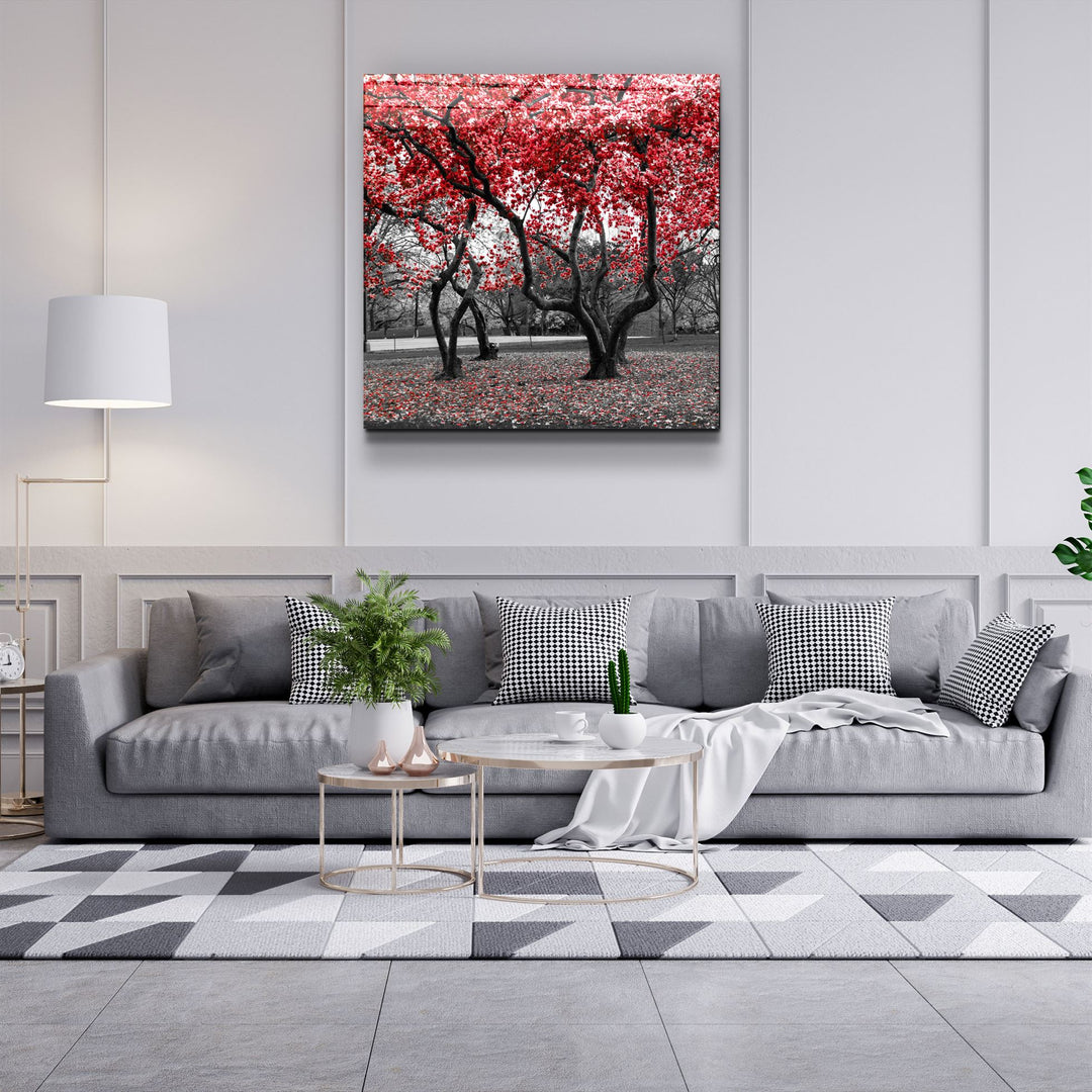 ・"Red Tree"・Glass Wall Art | Artdesigna Glass Printing Wall Arts.