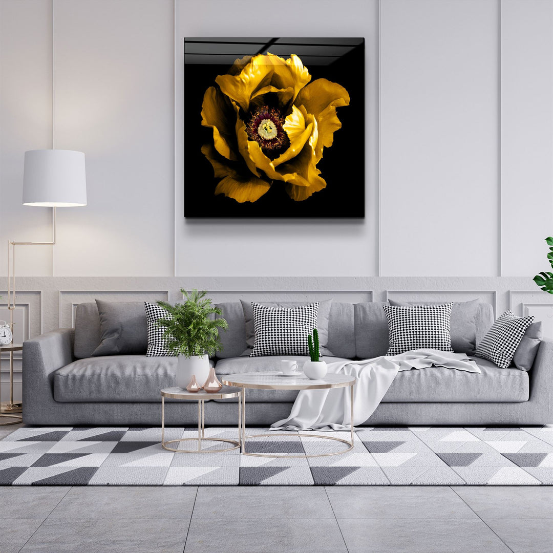 ・"Floral Yellow"・Glass Wall Art | Artdesigna Glass Printing Wall Arts.