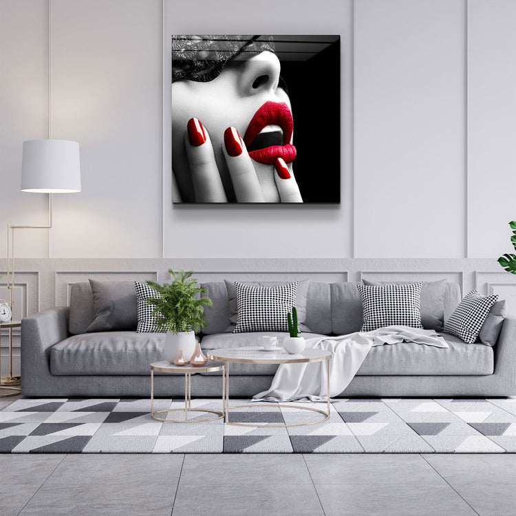 ・"Red Lips"・Glass Wall Art | Artdesigna Glass Printing Wall Arts.