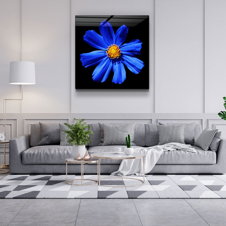 ・"Blue Flower"・Glass Wall Art | Artdesigna Glass Printing Wall Arts.