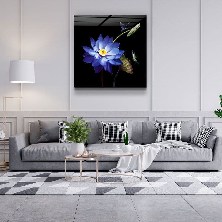 ・"Blue Flower"・Glass Wall Art | Artdesigna Glass Printing Wall Arts.