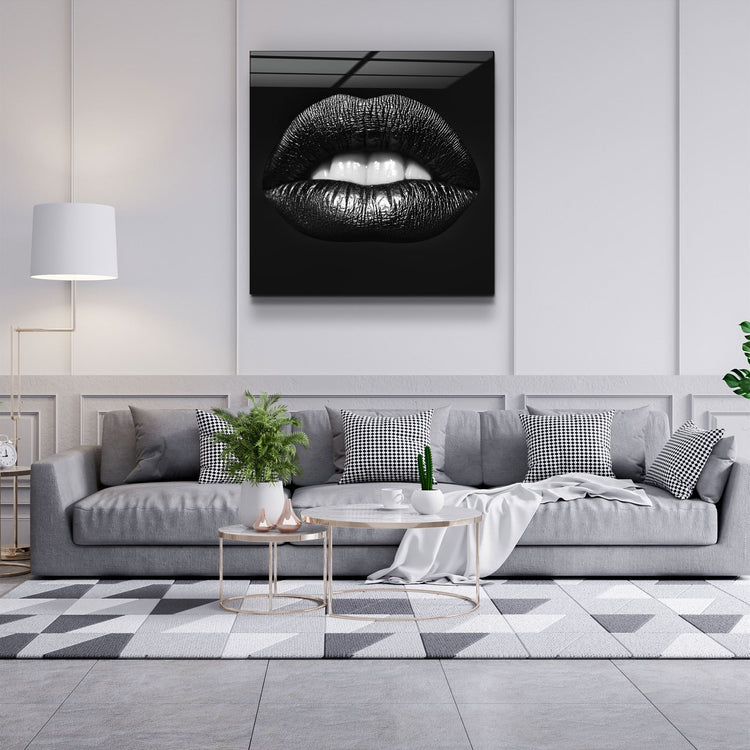 ・"Black Lips"・Glass Wall Art | Artdesigna Glass Printing Wall Arts.