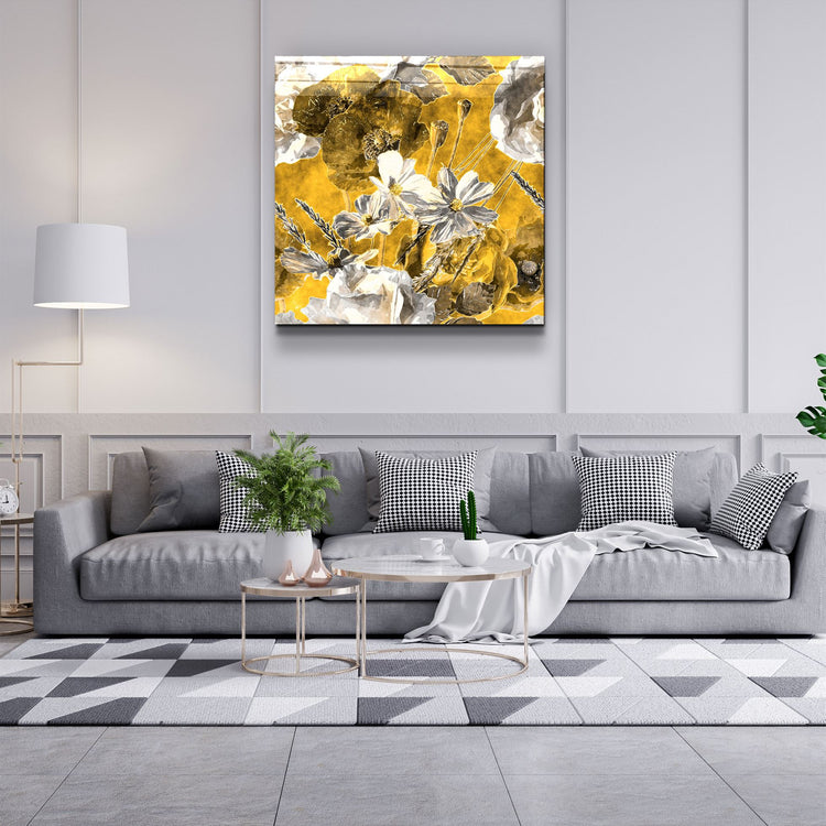 ・"Yellow Flowers"・Glass Wall Art | Artdesigna Glass Printing Wall Arts.